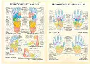 Planche plastifiée les Zones réflexes de la main et du pied (A4)